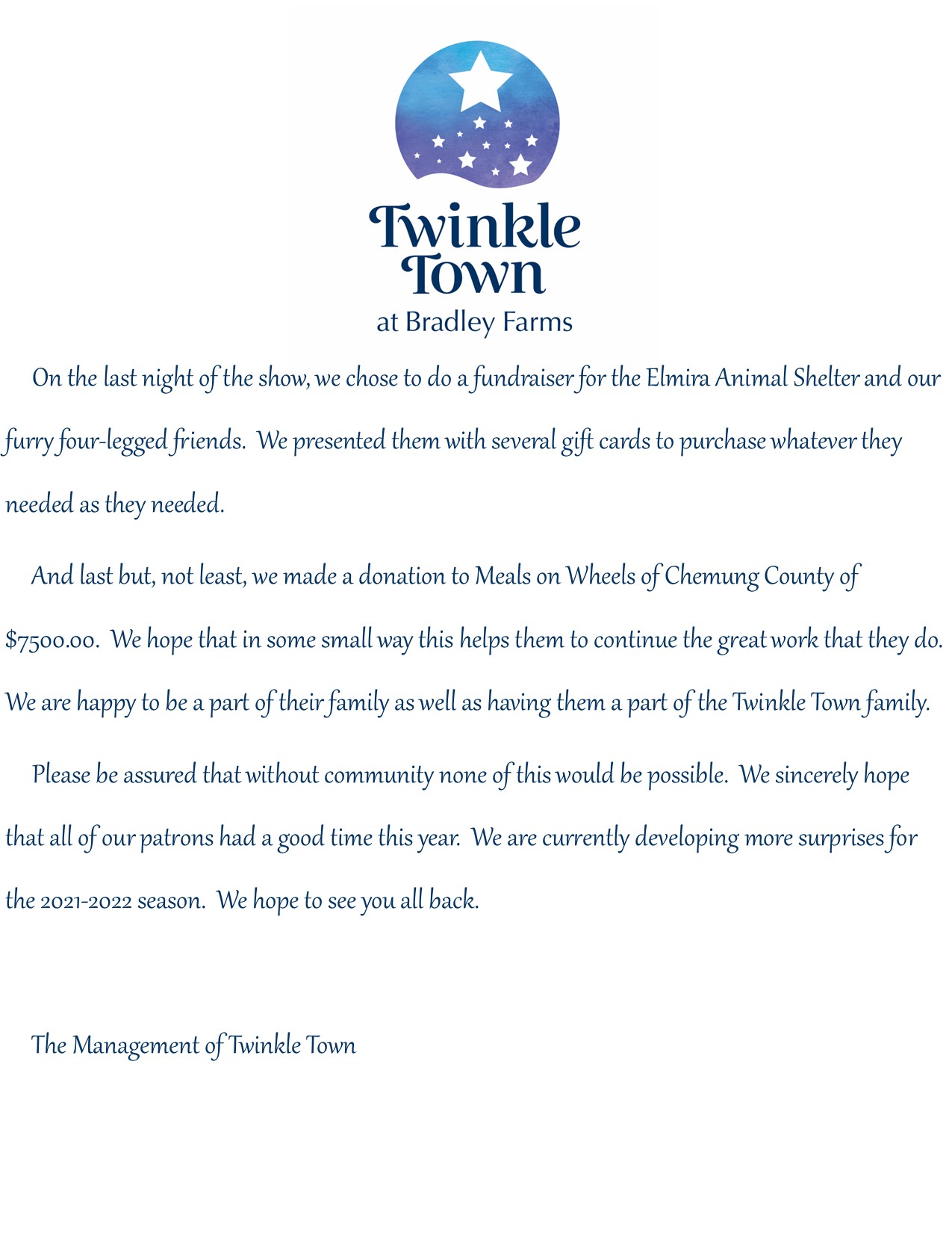 2020 2021 Thank you Twinkle Town pg 2